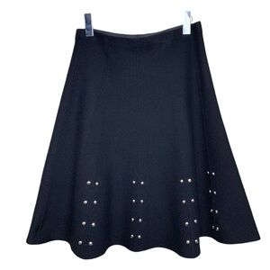 Frank Lyman Design Black Knit Skirt A-Line with Stud Accents Sz L Glam Rock